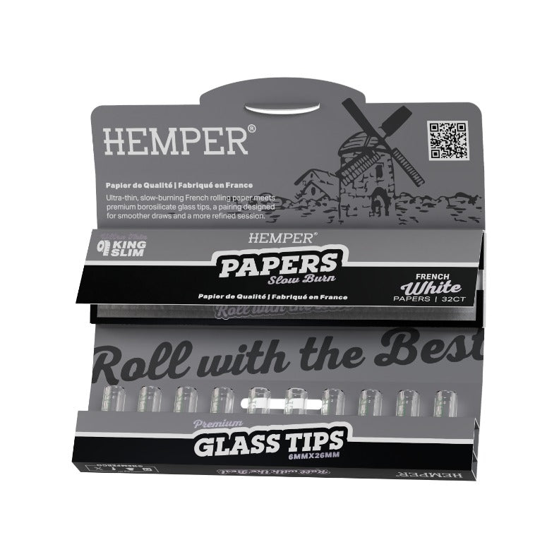 Hemper King Size Classic White Paper + 6mm Glass Tips