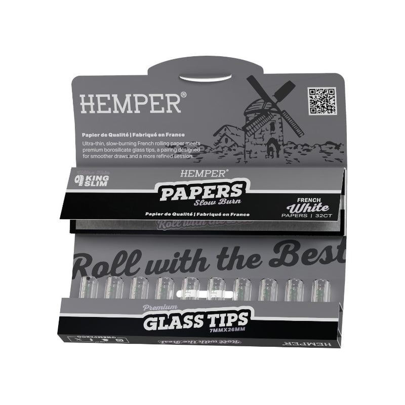 Hemper King Size Classic White Paper + 7mm Glass Tips