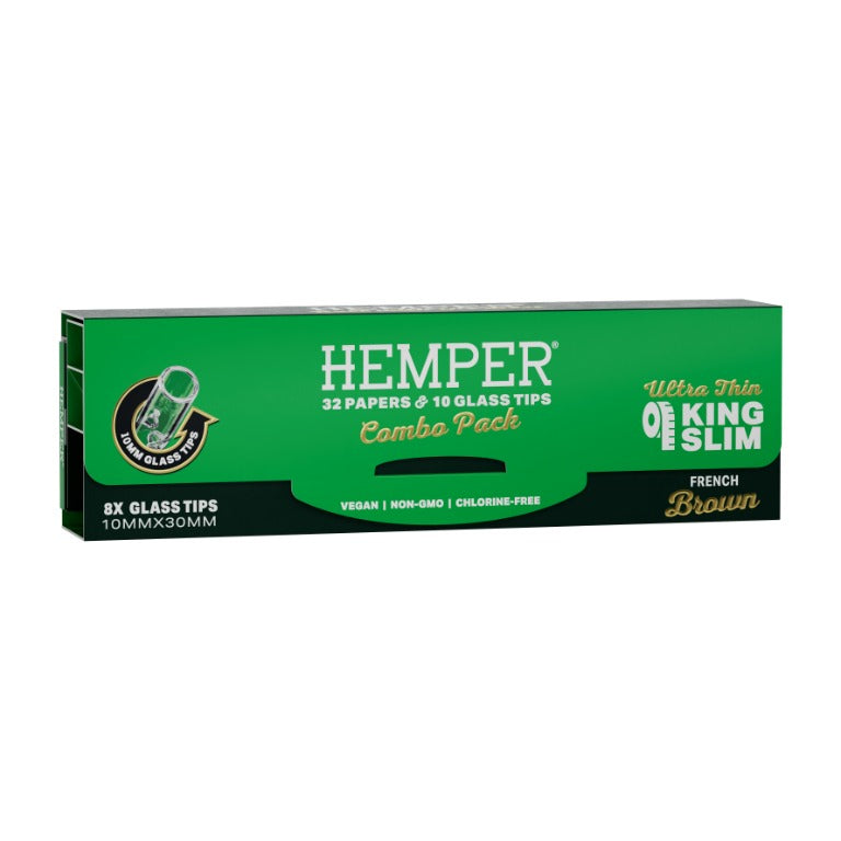 Hemper King Size Natural Brown Paper + 10mm Glass Tips
