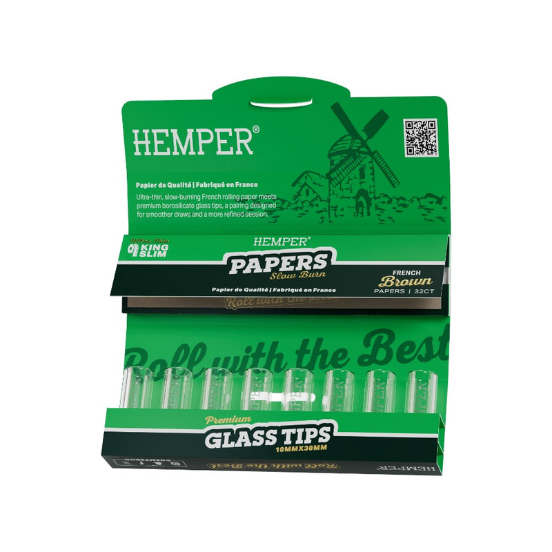 Hemper King Size Natural Brown Paper + 10mm Glass Tips