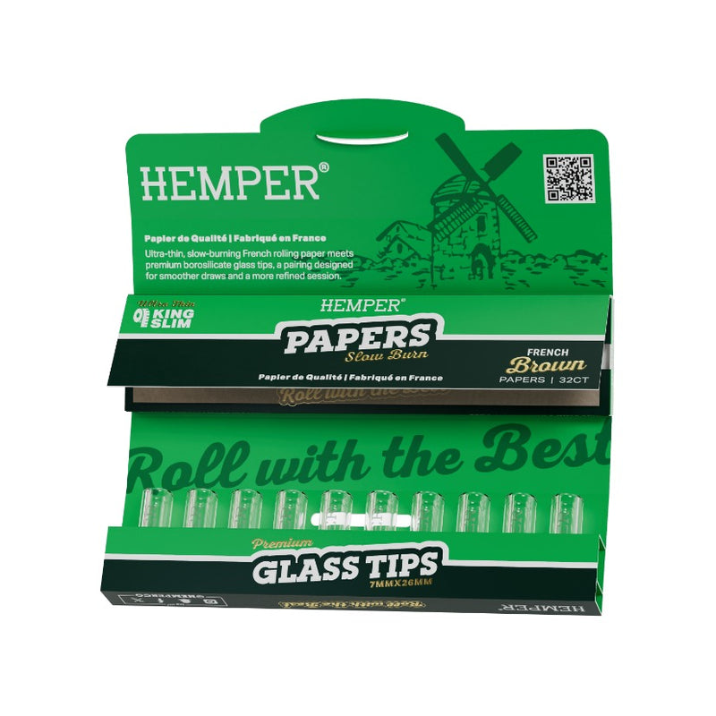 Hemper King Size Natural Brown Paper + 7mm Glass Tips