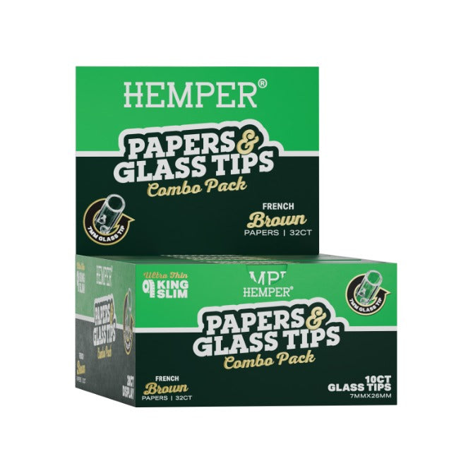 Hemper King Size Natural Brown Paper + 7mm Glass Tips