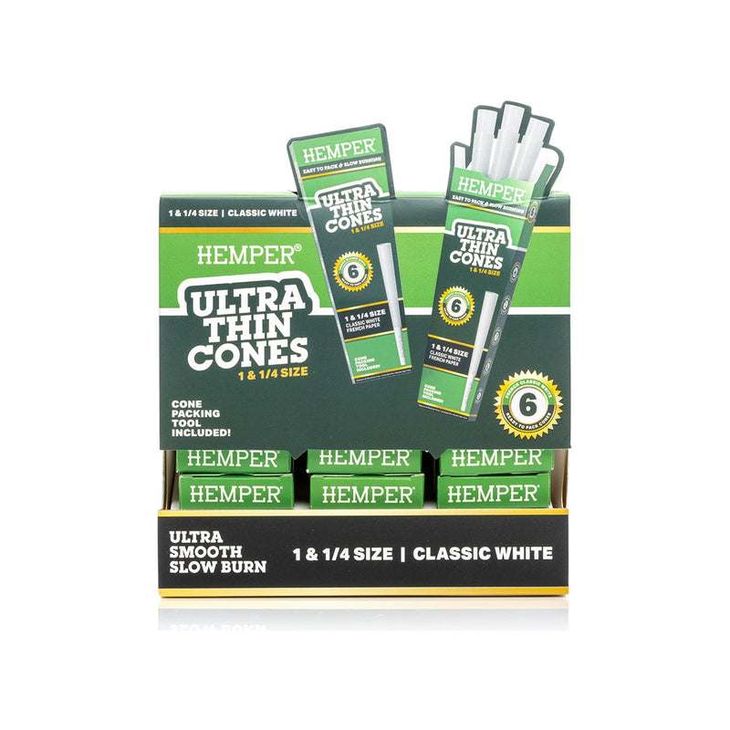 Hemper Ultra Thin 1 1/4 Pre-Rolled Cones French White Paper 6pcs