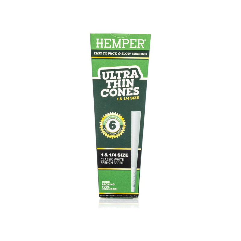 Hemper Ultra Thin 1 1/4 Pre-Rolled Cones French White Paper 6pcs