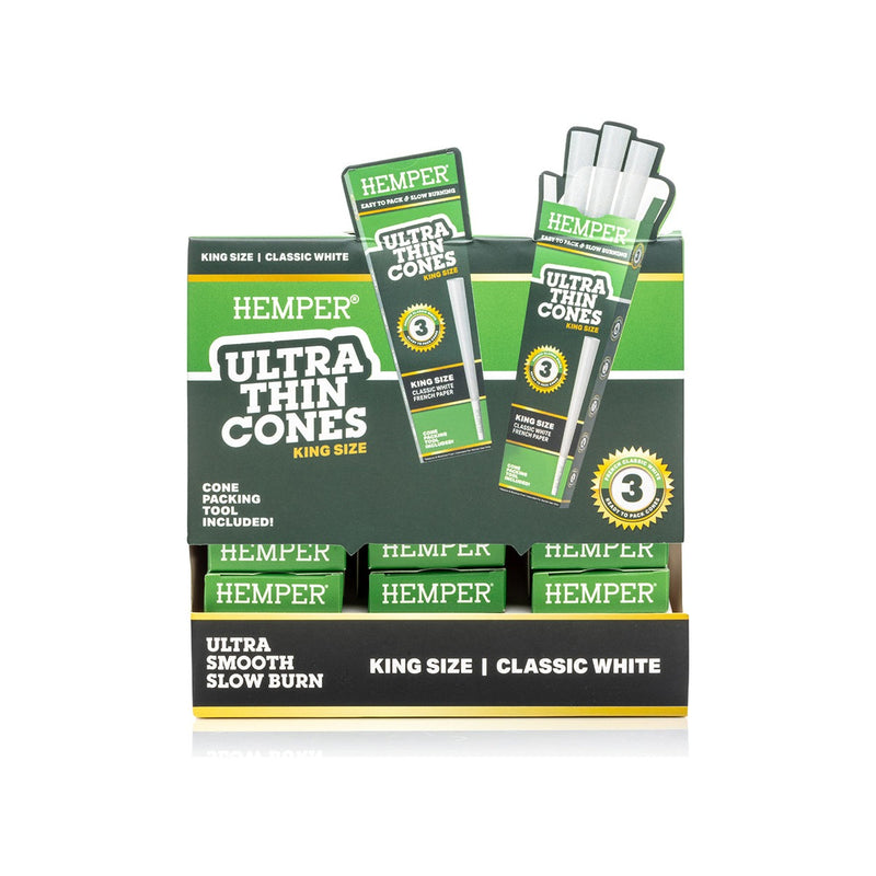 Hemper Ultra Thin King Size Pre-Rolled Cones French White Paper 3pcs